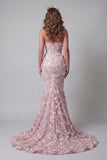 Sparkly Blush Corset Mermaid Long Beaded Floral Pageant Dress