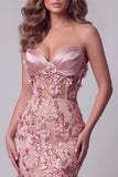 Sparkly Blush Corset Mermaid Long Beaded Floral Pageant Dress