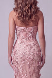 Sparkly Blush Corset Mermaid Long Beaded Floral Pageant Dress