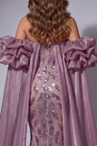 Sparkly Vintage Mauve Corset Mermaid Long Beaded Ruffled Pageant Dress with Cape