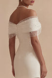 White Off the Shoulder Ruched Short Tight Graduation Dress