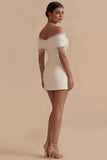 White Off the Shoulder Ruched Short Tight Graduation Dress