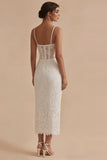 White Lace Spaghetti Straps Bodycon Midi Corset Graduation Dress