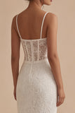 White Lace Spaghetti Straps Bodycon Midi Corset Graduation Dress