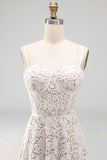 White Lace Spaghetti Dress A Line Ankle Length Corset Graduation Dress