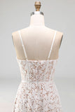 White Lace Spaghetti Dress A Line Ankle Length Corset Graduation Dress
