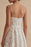 White Lace Spaghetti Dress A Line Ankle Length Corset Graduation Dress