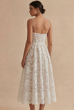 White Lace Spaghetti Dress A Line Ankle Length Corset Graduation Dress