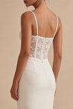 White Spaghetti Straps Ankle Length Corset Graduation Dress with Lace
