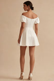 White Puff Sleeves Off the Shoulder Short A Line Graduation Dress