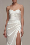 Sweetheart Ruched White Maxi Sheath Engagement Dress with Slit
