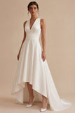 White High Low A Line V-Neck Engagement Dress