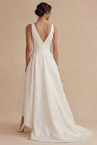 White High Low A Line V-Neck Engagement Dress