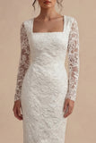 Lace Long Sleeves Floral Midi Bodycon White Boho Engagement Dress