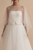White  A Line Ilusion Bateau Neck Long Boho Wedding Dress