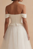 White Off the Shoulder A Line Long Boho Wedding Dress