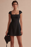 White Cap Sleeves Square Neck Short A Line Graduation Dress