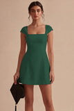 White Cap Sleeves Square Neck Short A Line Graduation Dress