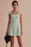 White Cap Sleeves Square Neck Short A Line Graduation Dress