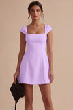 White Cap Sleeves Square Neck Short A Line Graduation Dress