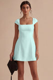 White Cap Sleeves Square Neck Short A Line Graduation Dress