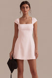 White Cap Sleeves Square Neck Short A Line Graduation Dress