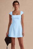 White Cap Sleeves Square Neck Short A Line Graduation Dress