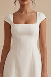 White Cap Sleeves Square Neck Short A Line Graduation Dress