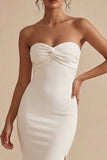 White Strapless Long Bodycon Engagement Dress with Slit