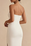 White Strapless Long Bodycon Engagement Dress with Slit