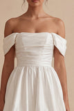 White Ruched Off the Shoulder Short A Line Graduation Dress
