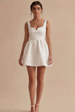 White Thick Straps A Line Short Graduation Dress