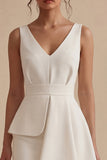 White A Line V-Neck Short Graduation Dress