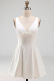 White V-Neck A Line Short Graduation Dress