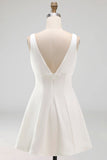 White V-Neck A Line Short Graduation Dress