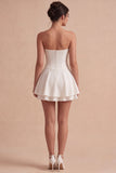 Strapless White A Line Corset Mini Dress