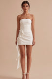 White Strapless Bodycon Mini Dress with Sash