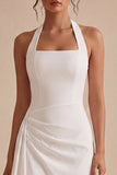 Halter Bodycon Ruched Open Back Little White Dress