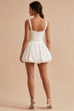 White A Line Sweetheart Mini Dress with Bow Belt