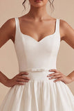 White A Line Sweetheart Mini Dress with Bow Belt