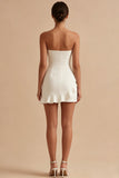 Strapless Bodycon Ruffled Little White Dress