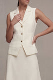 Notched Lapel Ivory 2 Piece Single Breasted Long Business Suits