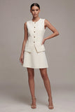 Round Neck Ivory 2 Piece Single Breasted Short Business Suits