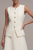 Round Neck Ivory 2 Piece Single Breasted Short Business Suits