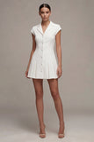 White Single Breasted Notched Lapel A Line Short Blazer Dress