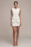 White 2 Piece Round Neck Single Breasted Short Business Dress