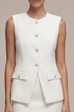 White 2 Piece Round Neck Single Breasted Short Business Dress