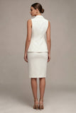 Ivory 2 Piece Notched Lapel Slim Fit Single Breasted Midi Business Dress