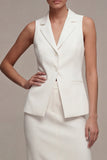 Ivory 2 Piece Notched Lapel Slim Fit Single Breasted Midi Business Dress