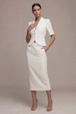 White Single Breasted 2 Piece Notched Lapel Long Business Dress with Pockets